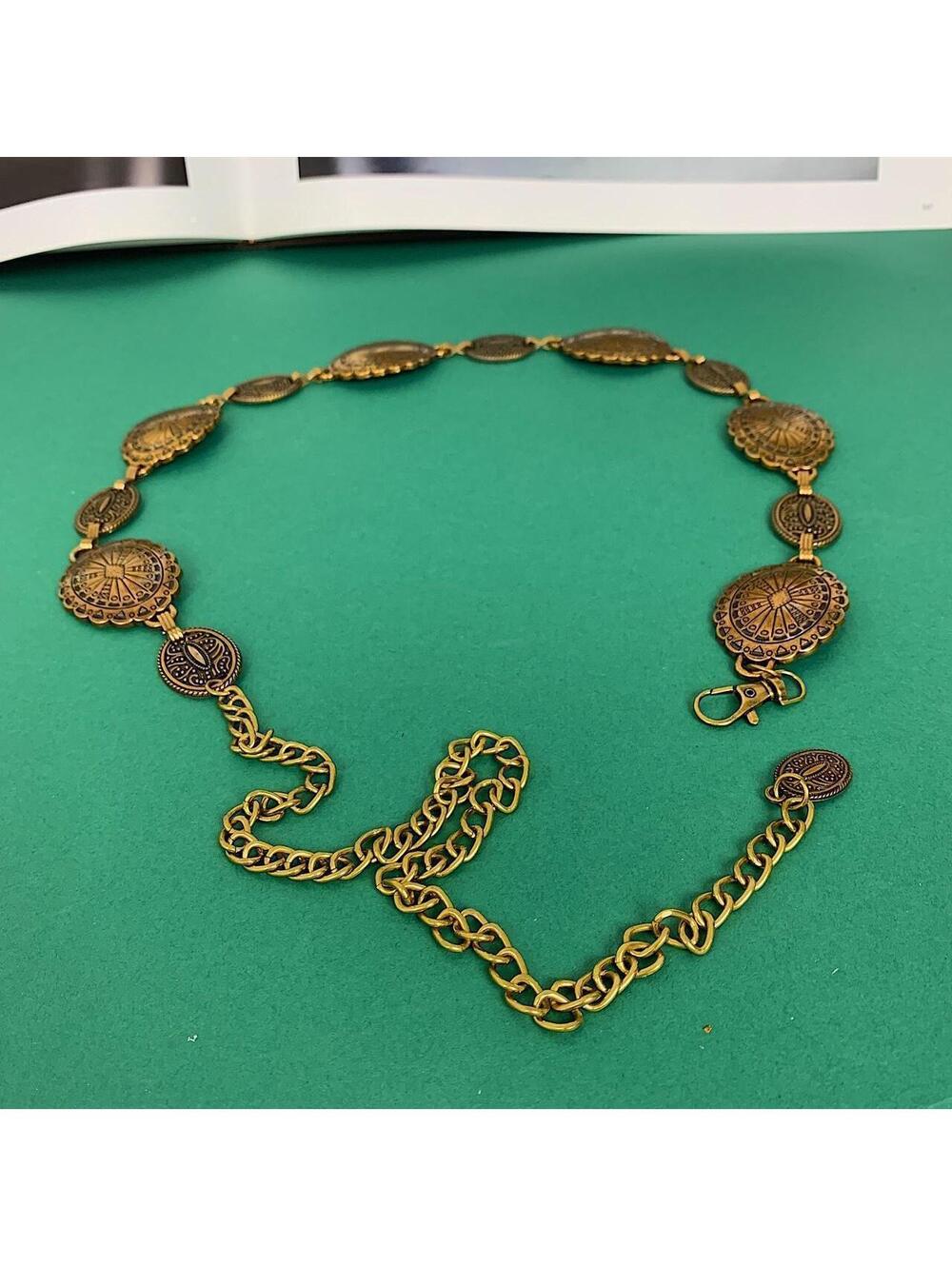 Bronze Y2K style indie western belt with bronze buckle and metal sun and moon - Picture 4 of 7